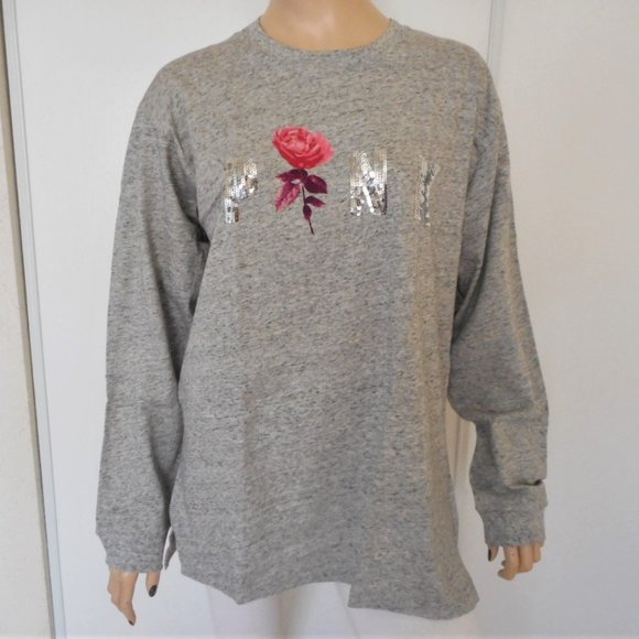 New PINK Victoria's Secret T-Shirt Size Medium Gray Bling Long Sleeve - Picture 4 of 13